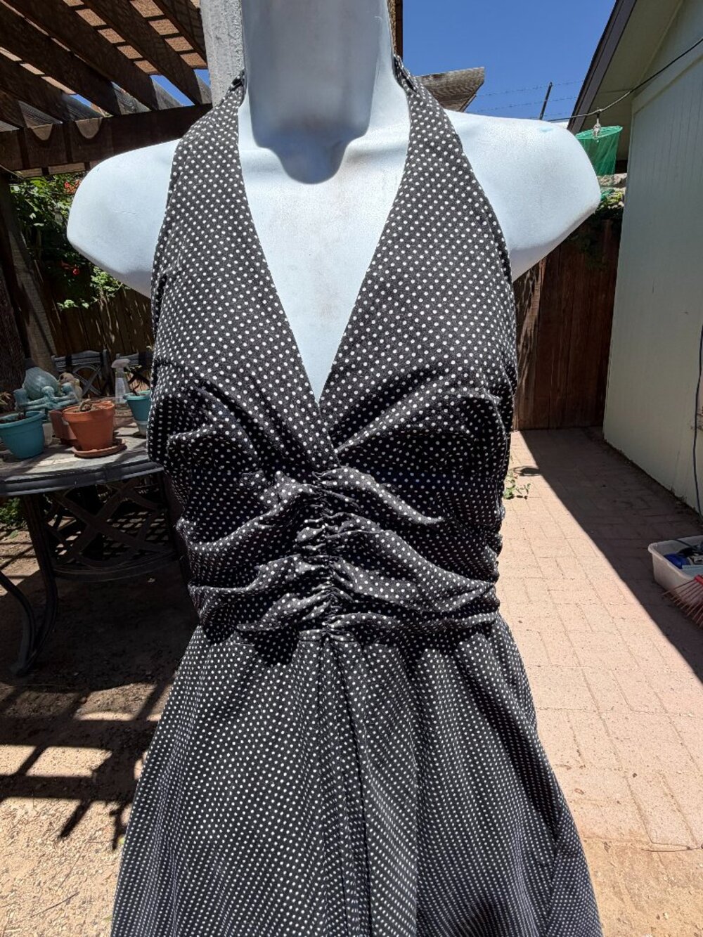 LUCY LUCY LOVE HALTER DRESS BLACK & WHITE POLKA DOTS LARGE